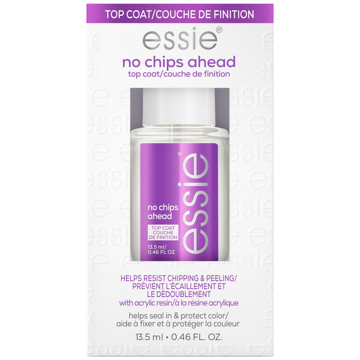 essie No Chips Ahead Top Coat front view with glossy finish