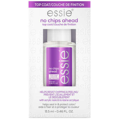 essie No Chips Ahead Top Coat front view with glossy finish
