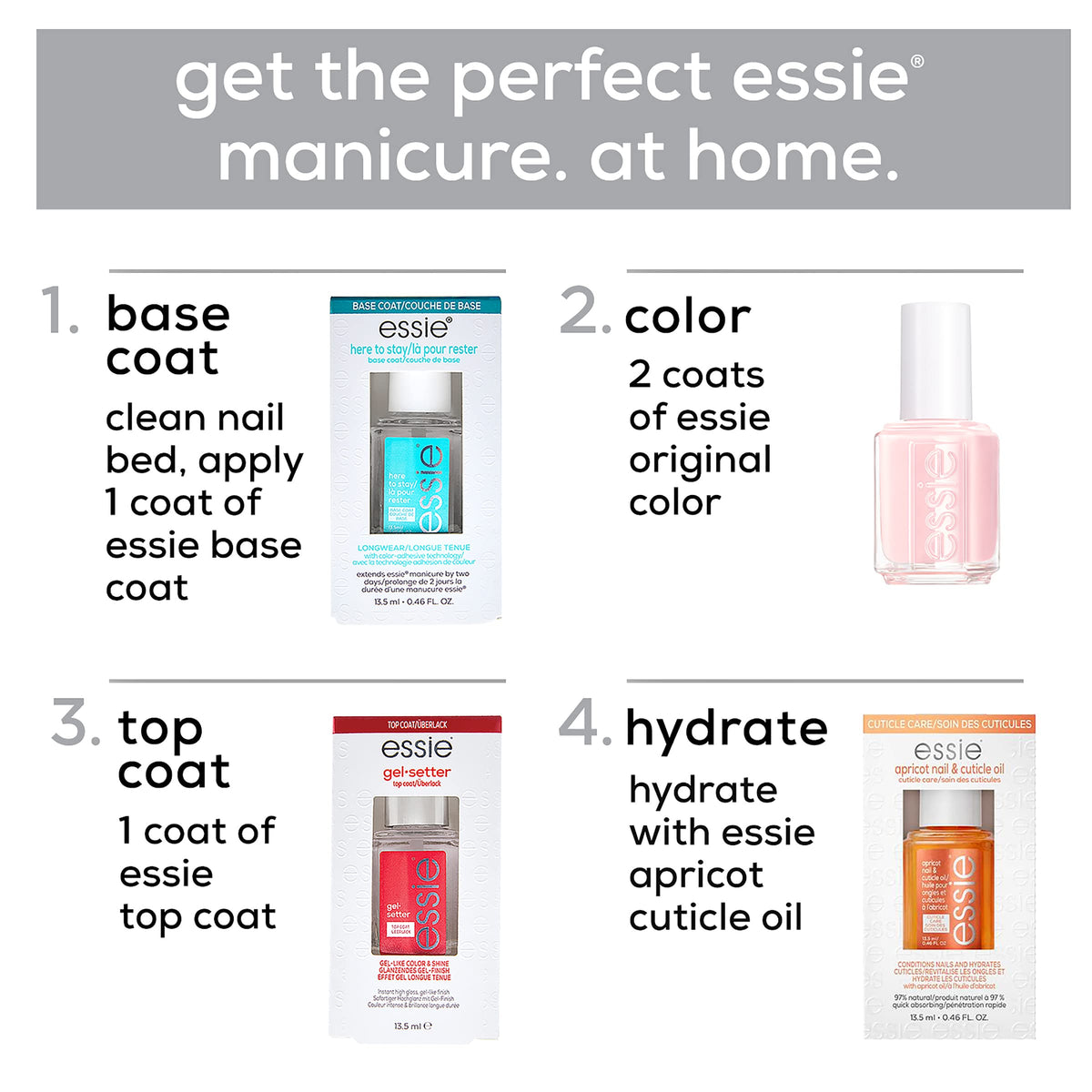 essie Speed Setter Top Coat with essie apricot cuticle oil