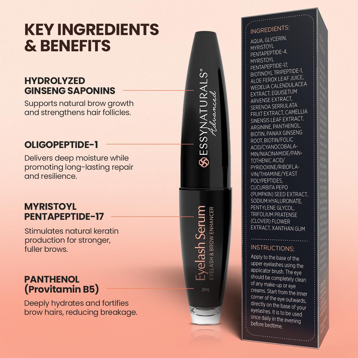 EssyNaturals Eyelash Growth Serum with natural ingredients