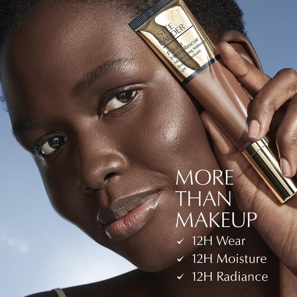 Estée Lauder Futurist Hydra Rescue Foundation with ingredients displayed