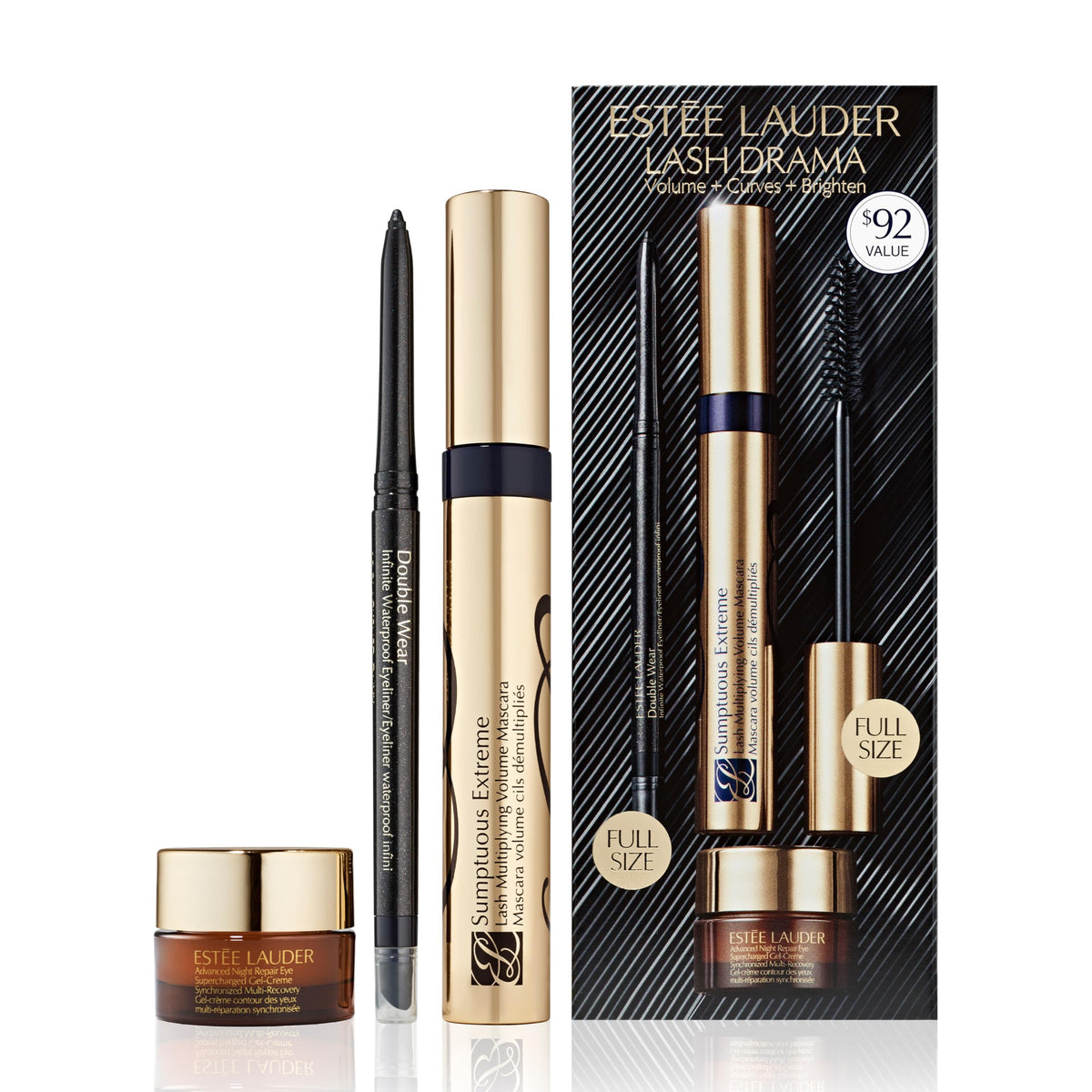 Estée Lauder Lash Drama 3-Piece Gift Set front view with mascara and eyeliner