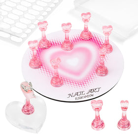 ESUOHYM Nail Stand Set gradient heart-pattern circular base