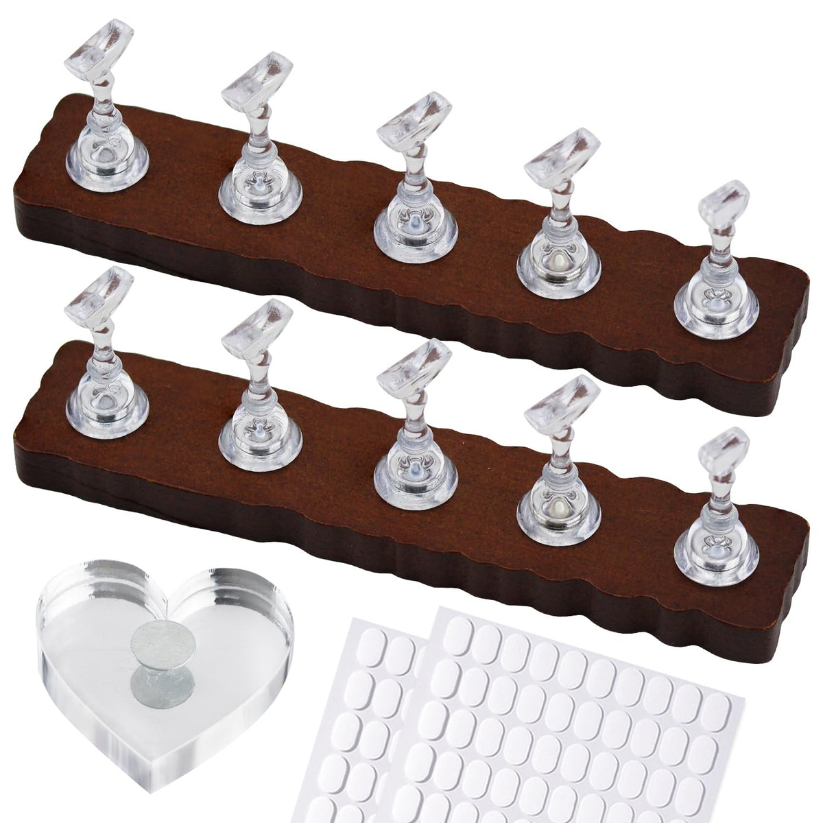 ESUOHYM Nail Stand Set with heart-shaped holder and wooden base