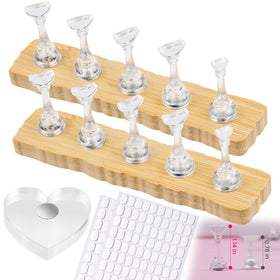 ESUOHYM Nail Stand Set with wooden bases and heart nail holder