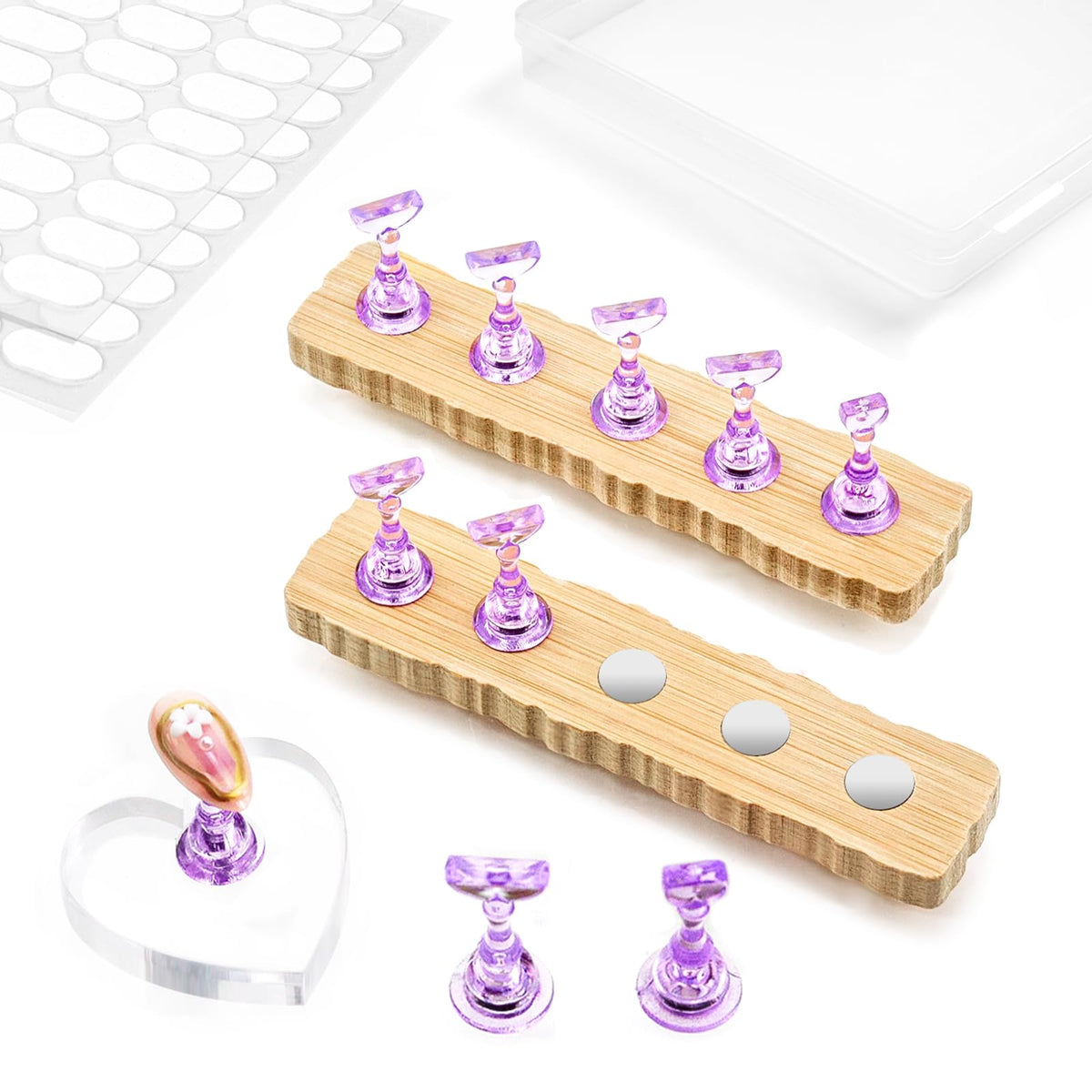 ESUOHYM Nail Stand Set with wooden magnetic base and heart acrylic holder