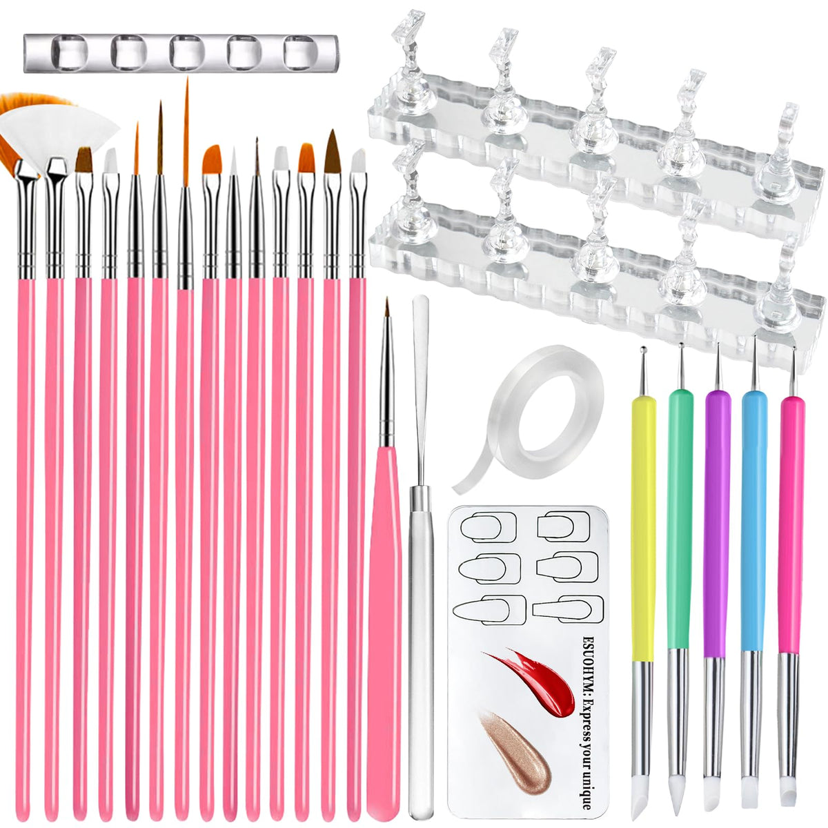 ESUOHYM Nail Stand Set with wooden stands and nail brushes