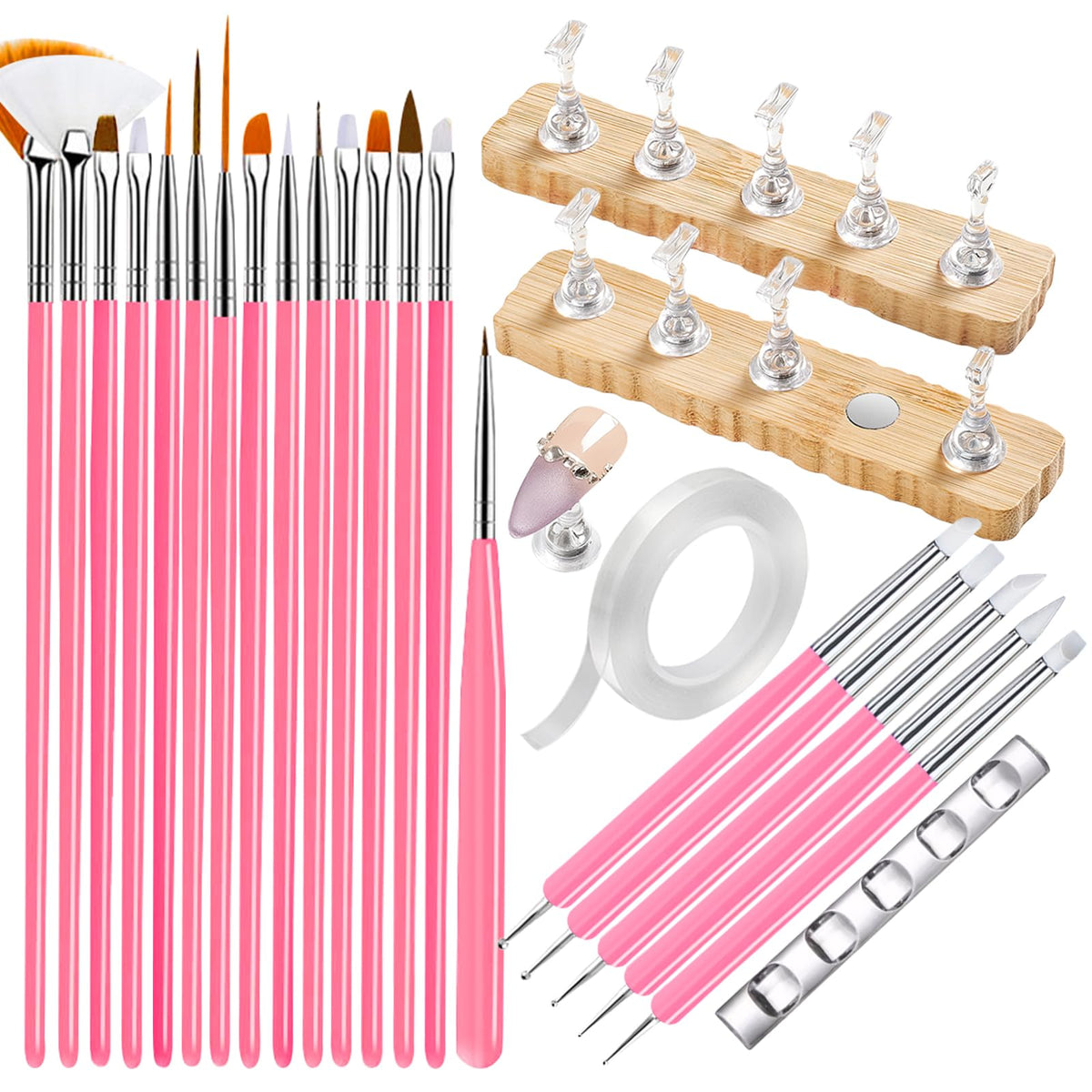 ESUOHYM Nail Stand Set with wooden stands and nail tips
