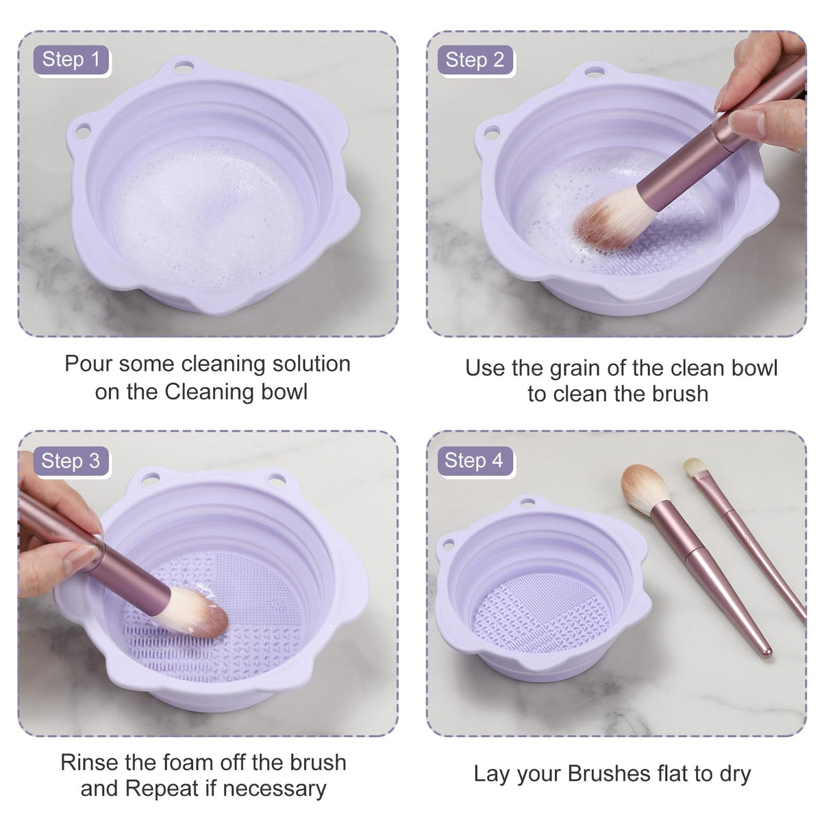 Etercycle Foldable Silicone Makeup Brush Cleaner Bowl hanging for drying