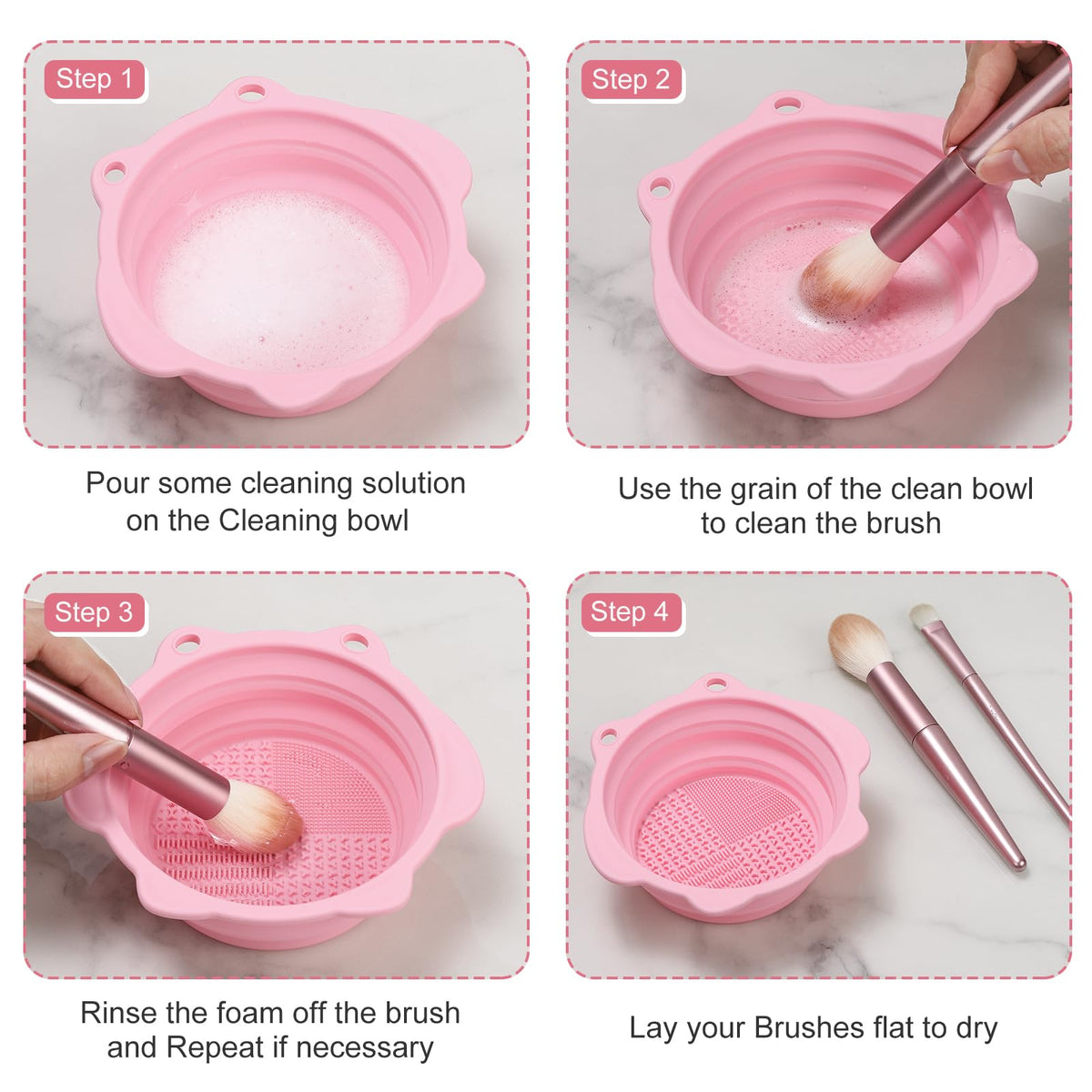 Etercycle Foldable Silicone Makeup Brush Cleaner Bowl showing storage hooks