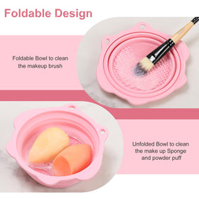 Etercycle Foldable Silicone Makeup Brush Cleaner Bowl with scrubber