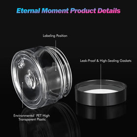 Eternal Moment 1 oz plastic jars stacked on a shelf