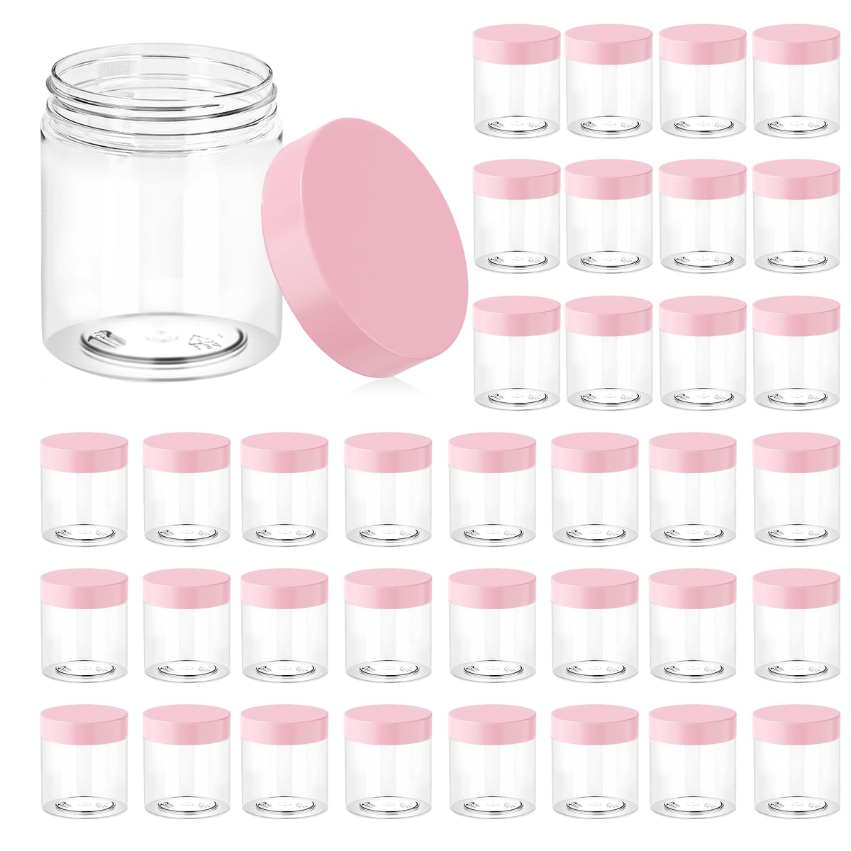 Eternal Moment 36 Pack 8 OZ clear plastic jars with lids front view