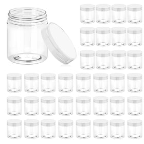 Eternal Moment 36 pack clear plastic jars with lids arranged neatly