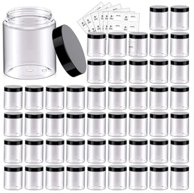 Eternal Moment 48 Pack 8oz Plastic Jars with black lids front view