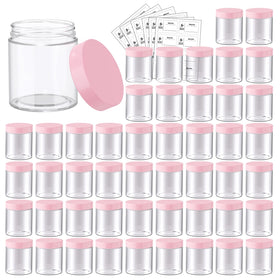 Eternal Moment 48 Pack 8oz plastic jars with pink lids front view