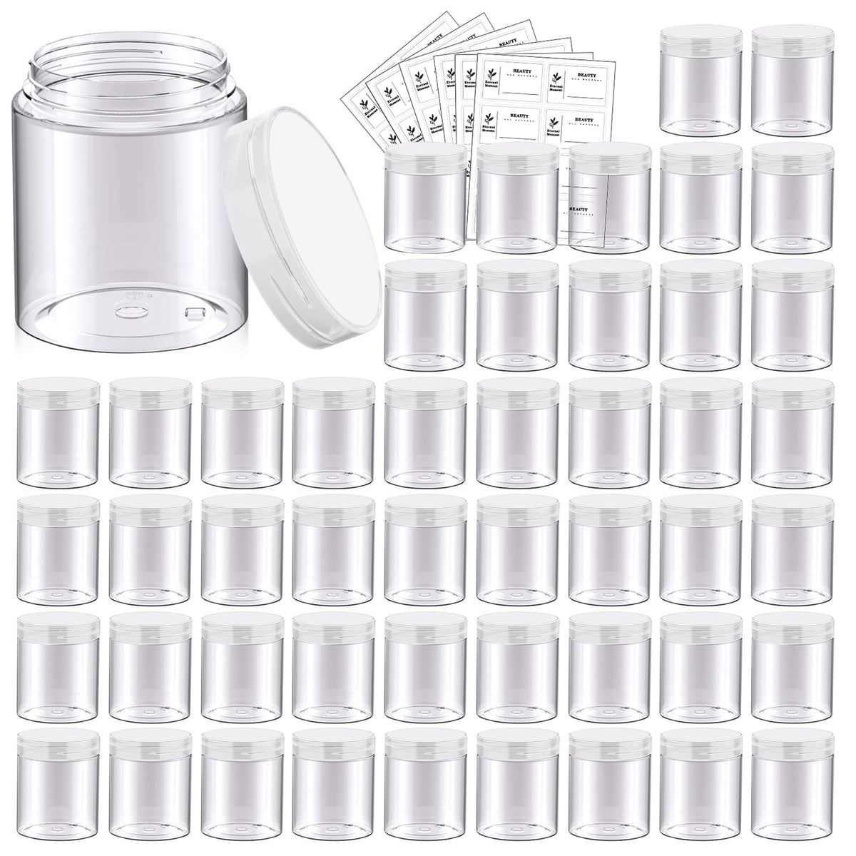 Eternal Moment 48 pack of clear 8oz plastic jars with lids