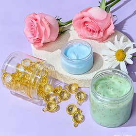 Eternal Moment 4oz plastic jars filled with homemade lotions