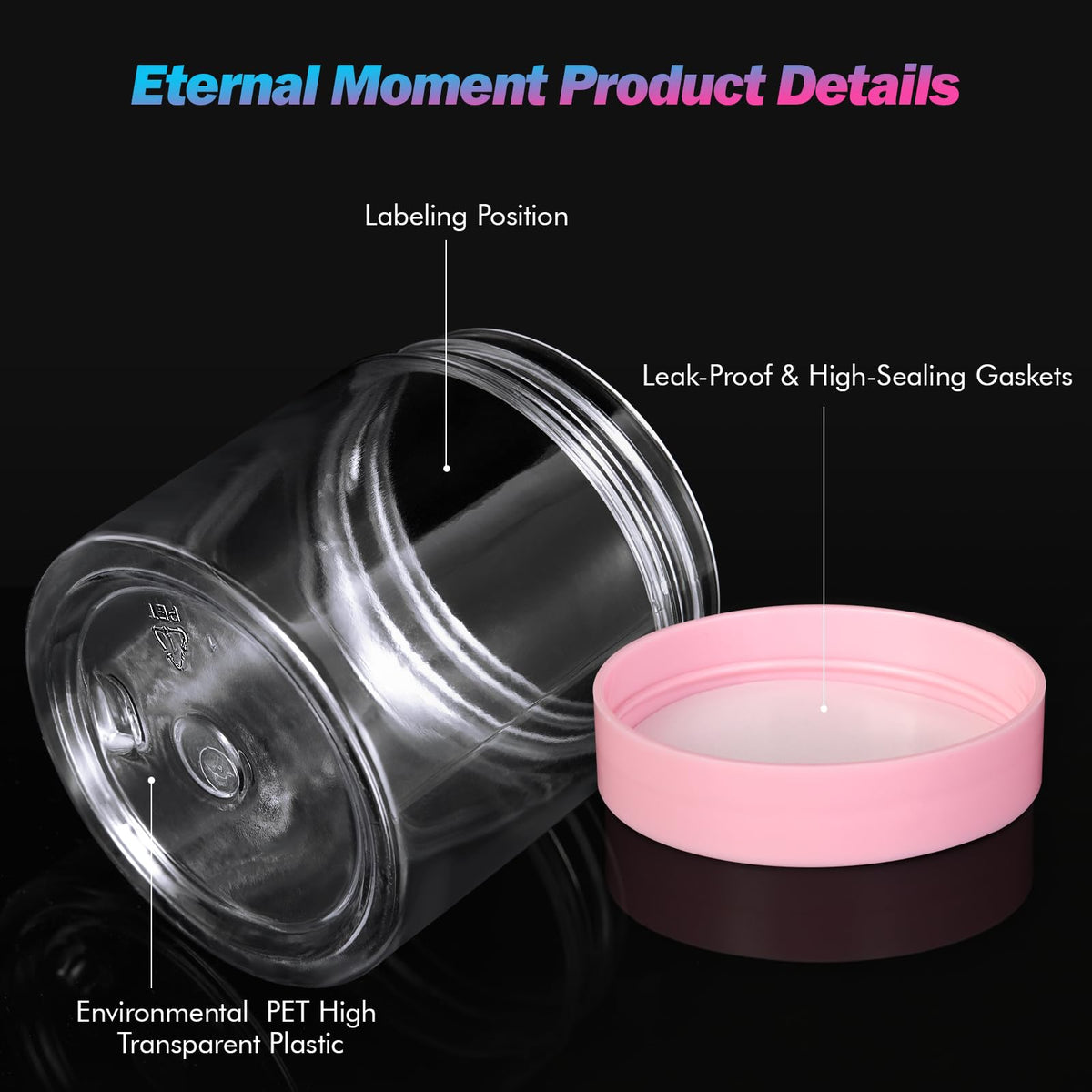 Eternal Moment 4oz plastic jars stacked for display