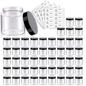 Eternal Moment 50 pack 2 oz plastic jars with black lids and labels