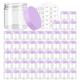 Eternal Moment 50 pack 4oz plastic jars with purple lids front view