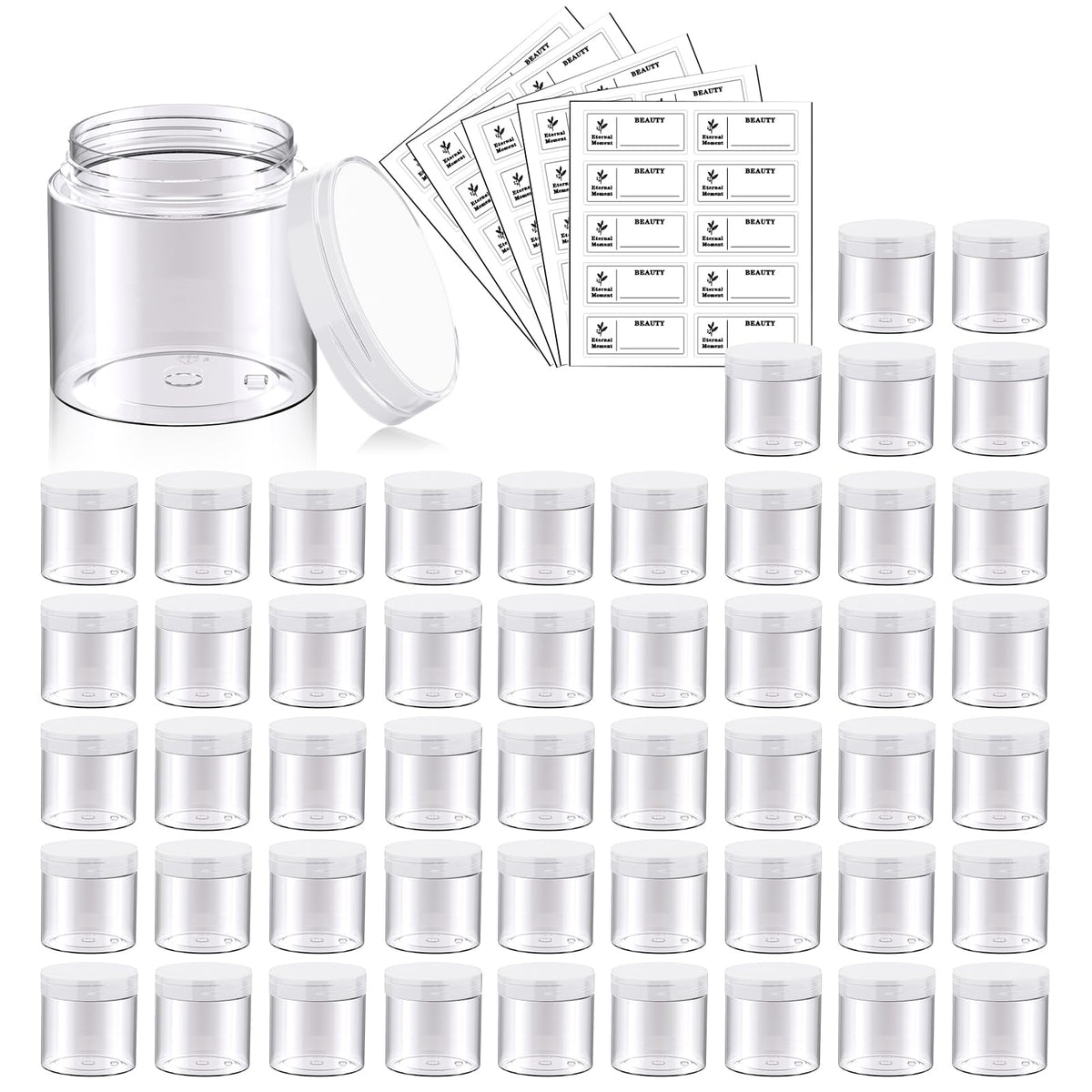 Eternal Moment 50 pack of clear 2oz plastic jars with lids
