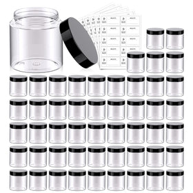 Eternal Moment 50 pack of clear 4oz plastic jars with black lids