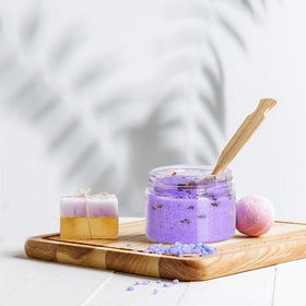Eternal Moment clear jars with assorted cosmetic products