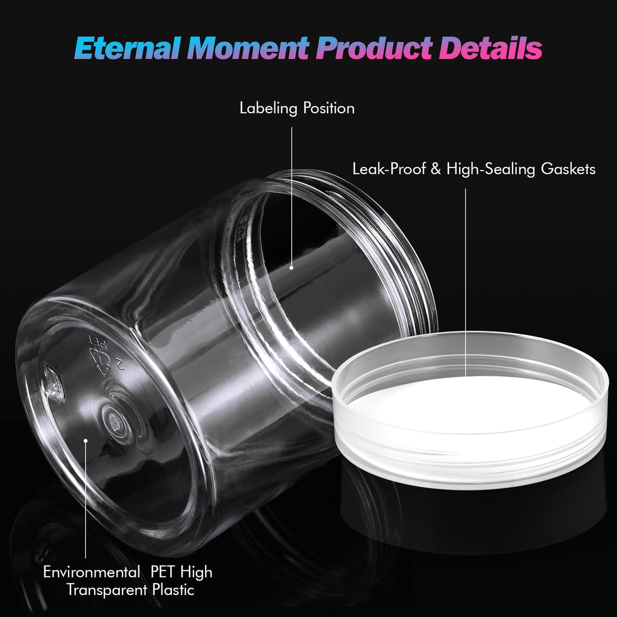 Eternal Moment clear plastic jar showing contents inside