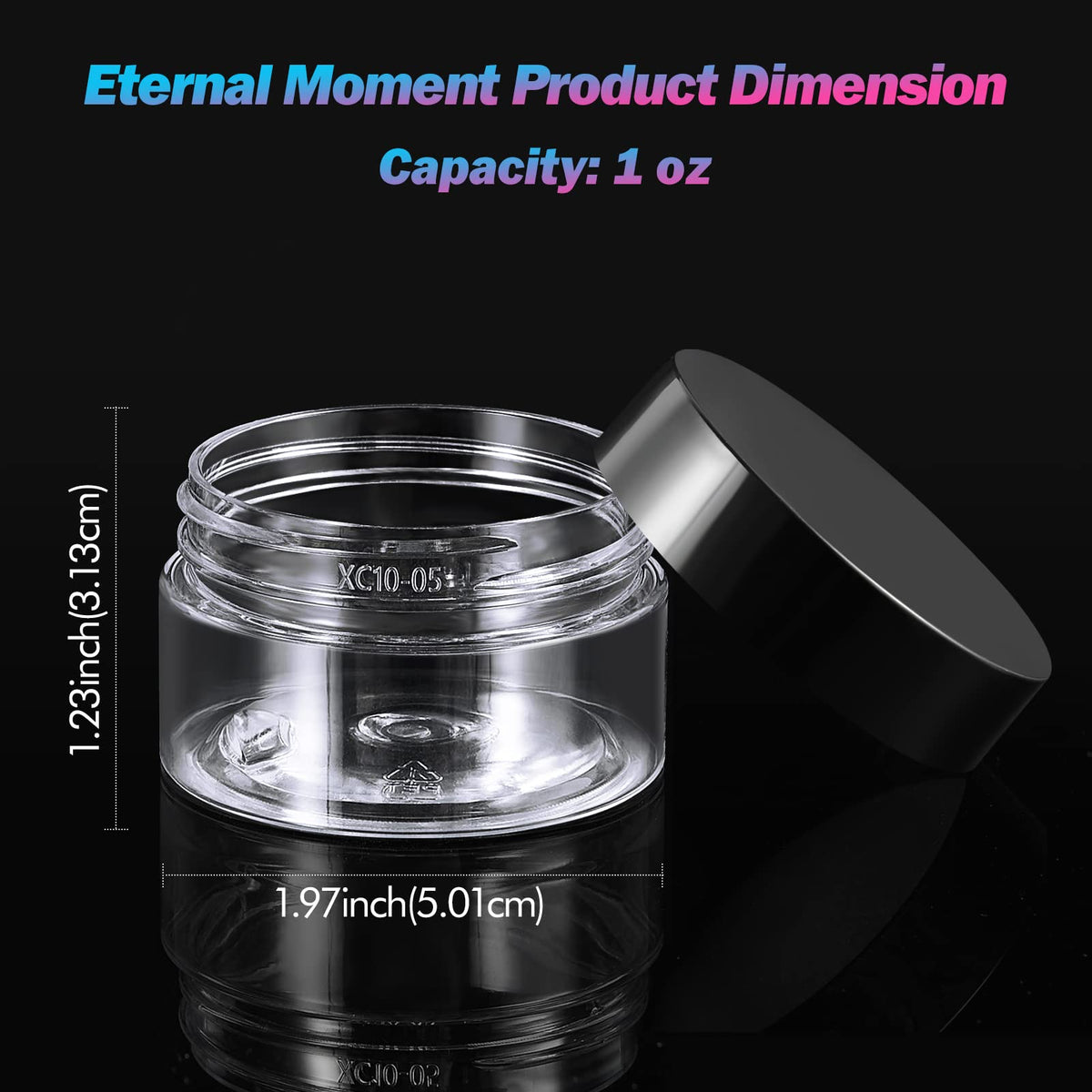 Eternal Moment clear plastic jar with lid open showing inside