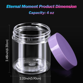 Eternal Moment clear plastic jars with lids displayed on a shelf