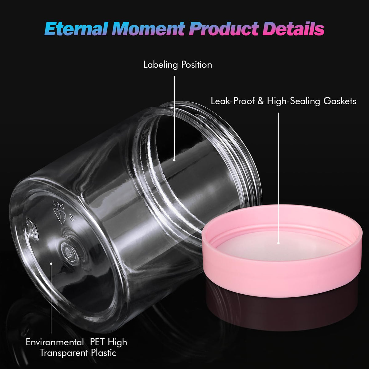 Eternal Moment jars displayed on a shelf with labels