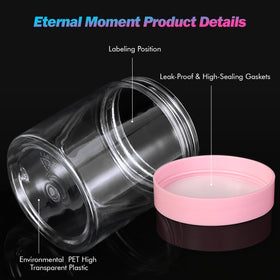 Eternal Moment jars displayed on a shelf with labels