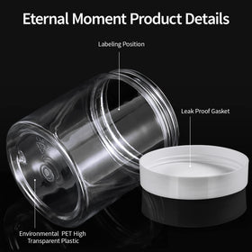 Eternal Moment jars with labels and spatulas on a table