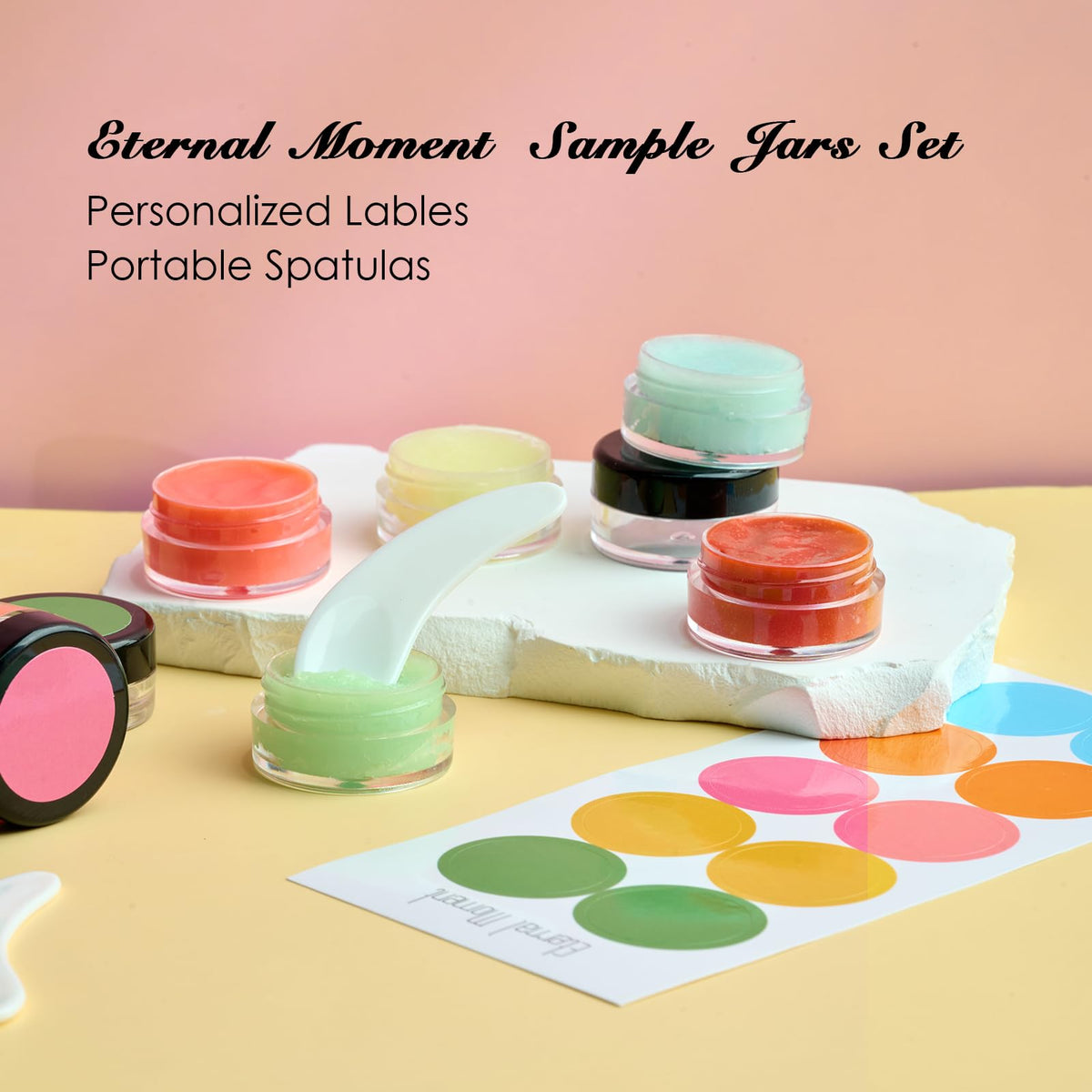 Eternal Moment sample containers arranged on a table