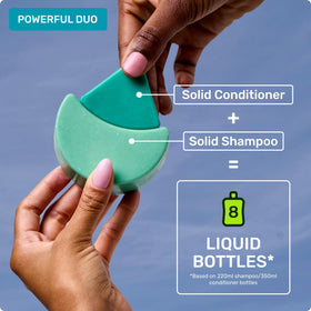 Ethique Curl-Defining Shampoo Bar displayed with conditioner bar