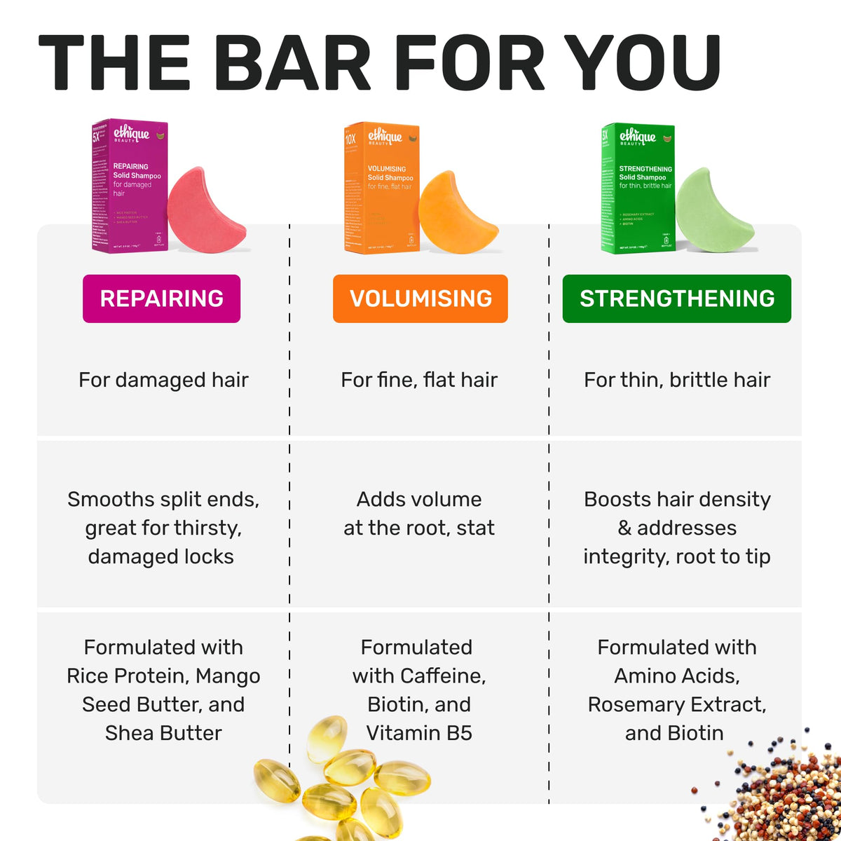 Ethique Shampoo Bar next to a Volumising Conditioner Bar