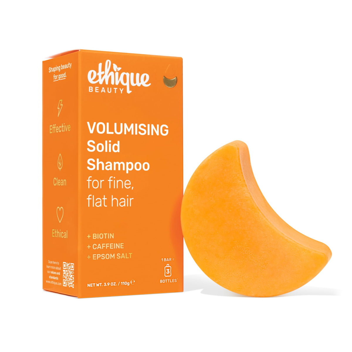 Ethique Volumizing Shampoo Bar front view with packaging