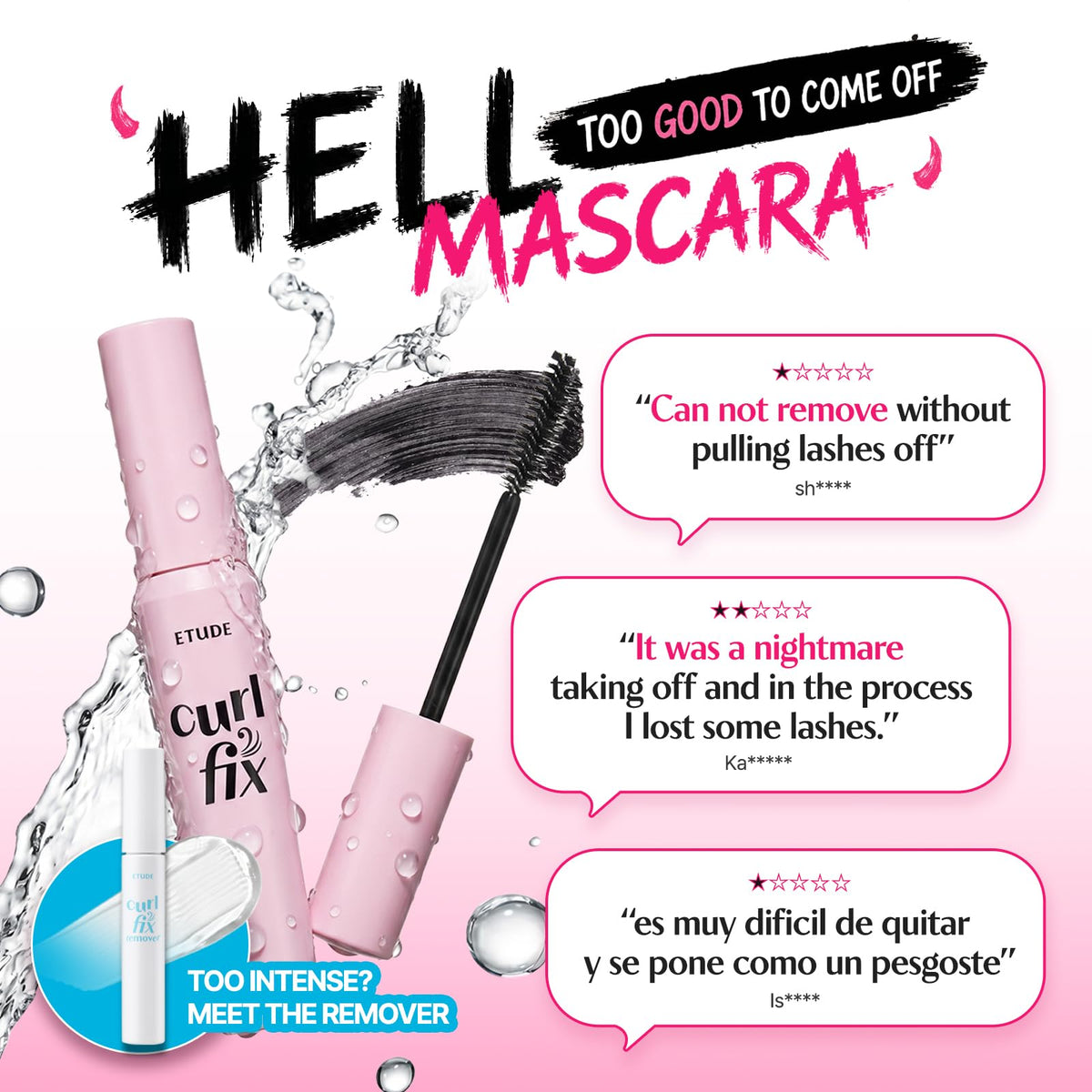 ETUDE Curl Fix Mascara showing the catch bending square brush