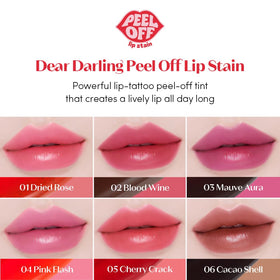 ETUDE Dear Darling Peel Off Lip Stain Cherry Crack close-up on lips