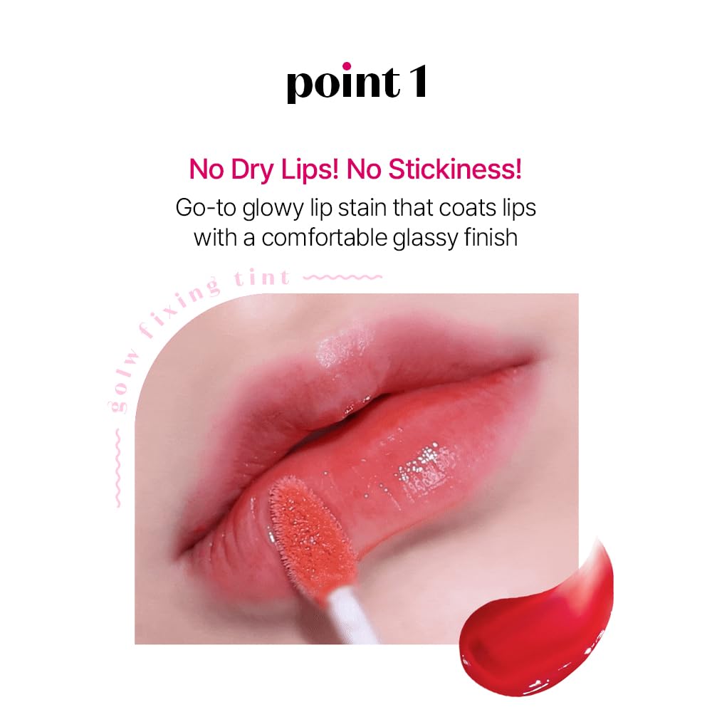ETUDE Glow Fixing Tint #4 Chilling Red in use on lips