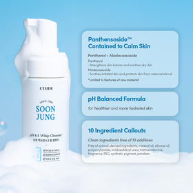 ETUDE SoonJung pH 6.5 Whip Cleanser on a skincare shelf
