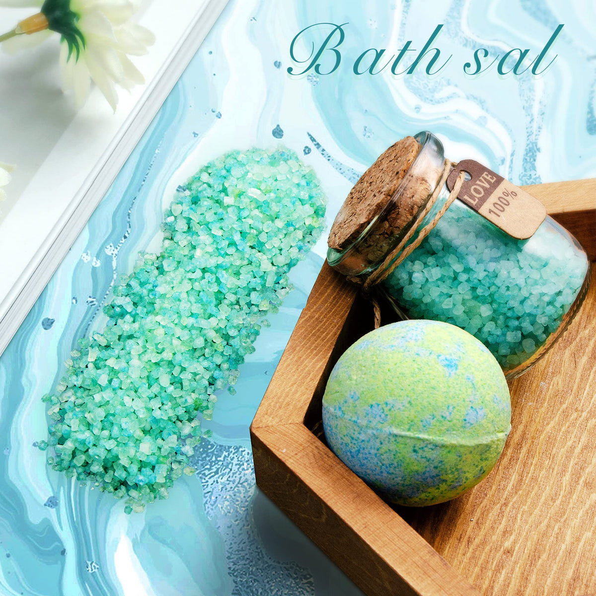 EUASOO bath bomb and bath salt from the gift set