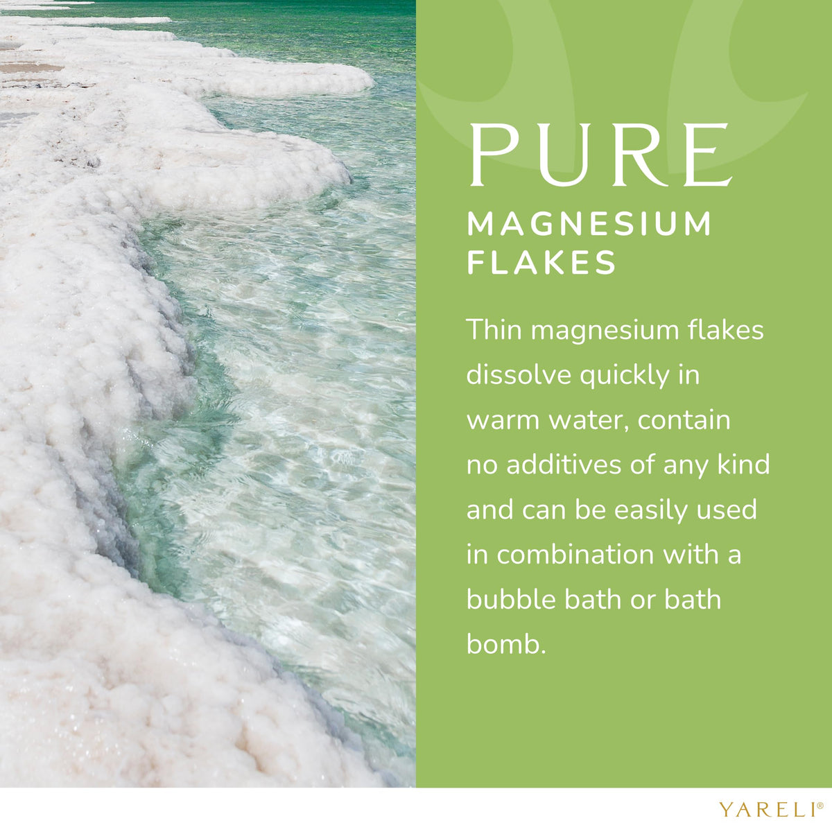 Eucalyptus essential oil next to YARELI Magnesium Flakes