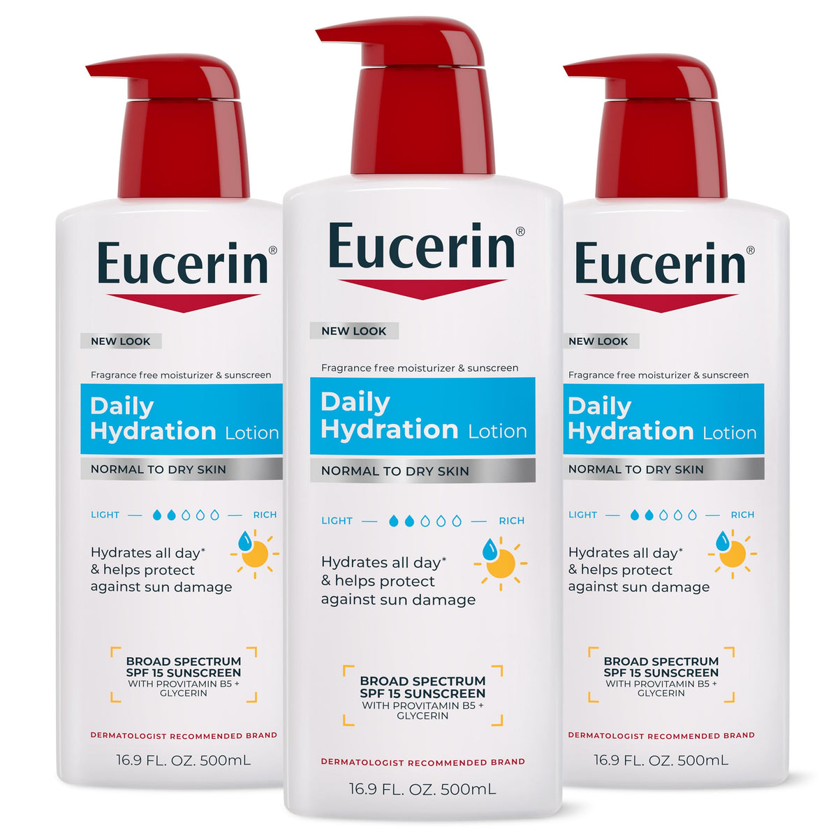 Eucerin Daily Hydration Lotion SPF 15 front view of pump bottle