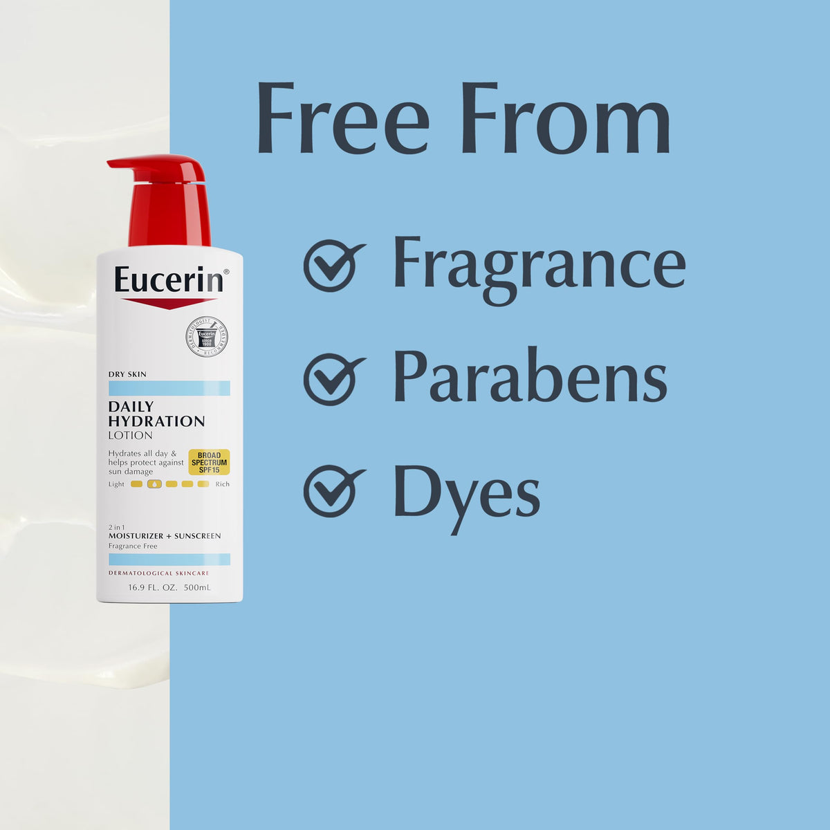 Eucerin Daily Hydration Lotion SPF 15 with soft, healthy-looking skin