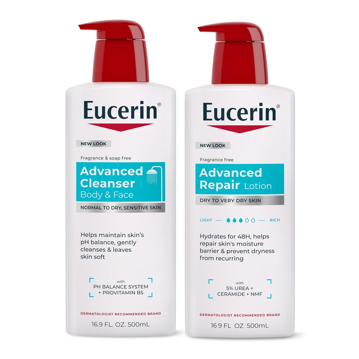 Eucerin Dry Skin Relief Bundle front view with cleanser and lotion