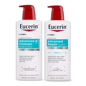 Eucerin Dry Skin Relief Bundle front view with cleanser and lotion
