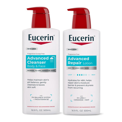 Eucerin Dry Skin Relief Bundle front view with cleanser and lotion