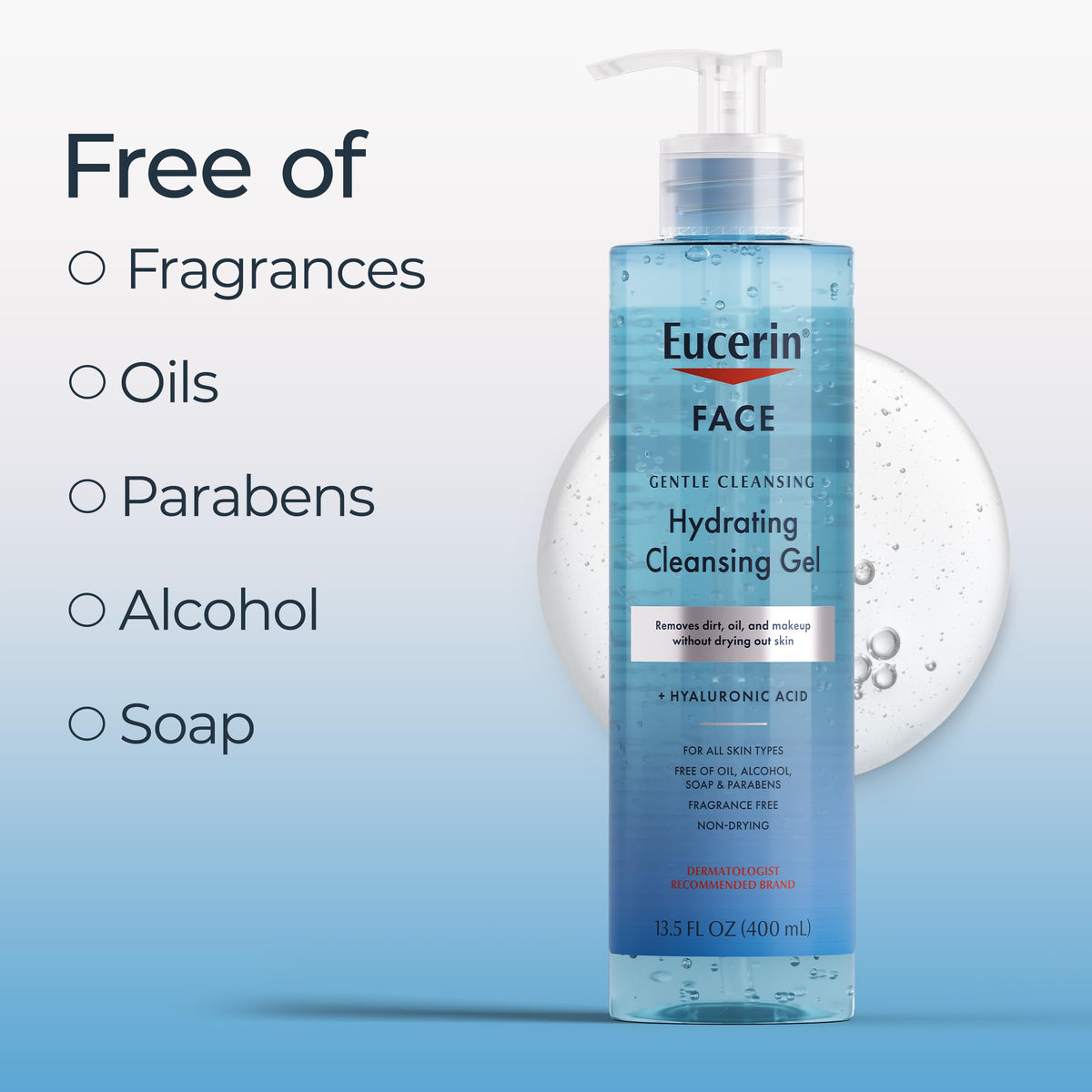 Eucerin Gentle Cleansing Gel on a bathroom counter
